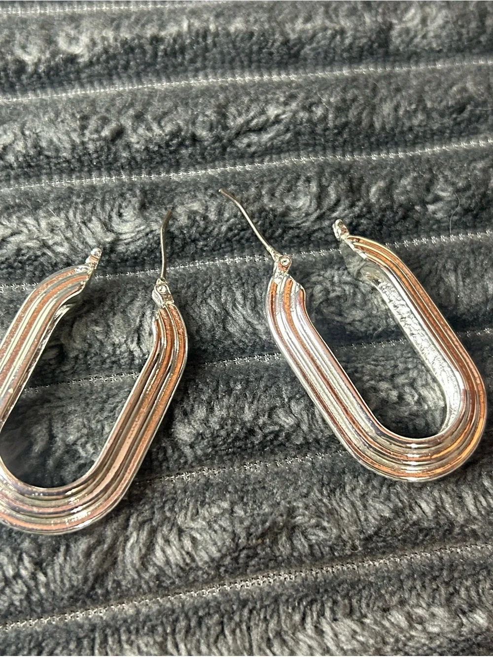Chunky Silver Oval Hoop Earrings